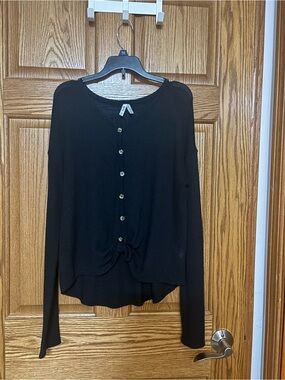 Mudd Black Button-Up Knit Cardigan with Front Tie